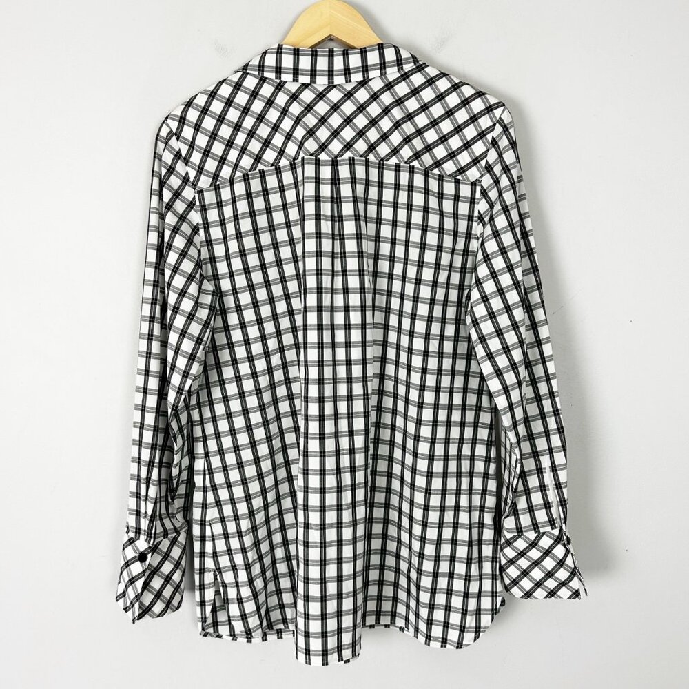 Talbots Non-Iron Black & White Plaid Tunic Shirt Top Classic Career Sz 14 Womens - Picture 3 of 4